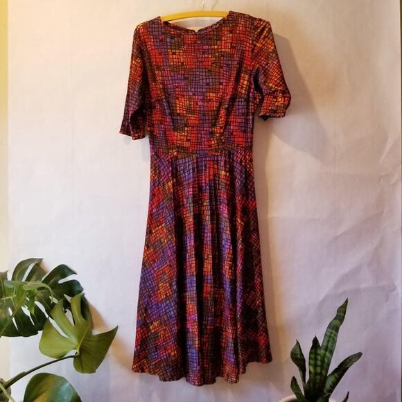 Vintage 70's Ike Clark Slinky Geometric Print Fit and Flare Dress - Picture 4 of 12